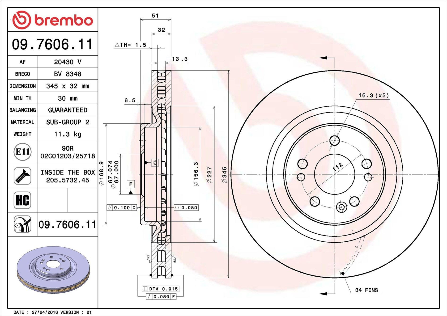 Купити 09760611 Brembo Ротор гальмівний