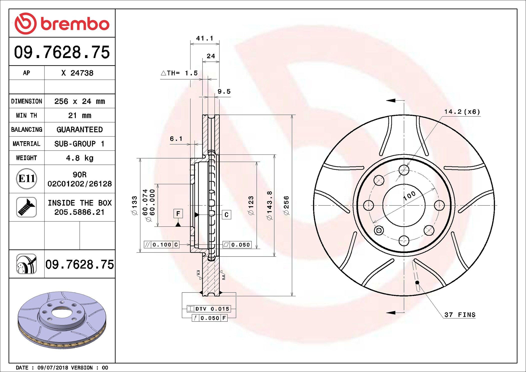 Диск переднього гальма Brembo 09762875 ціна, від 29.18 USD