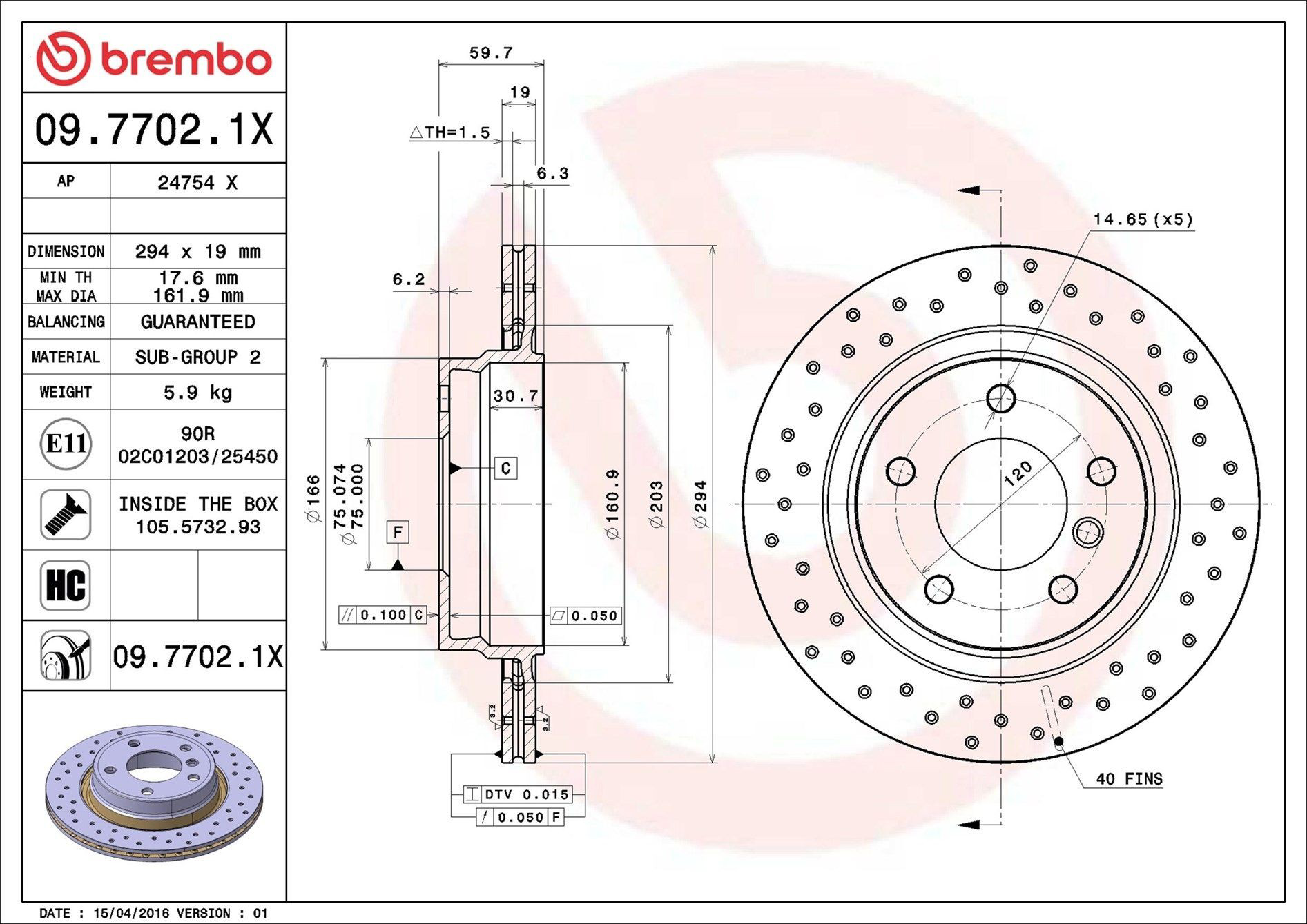 Купити 0977021X Brembo Диск заднього гальма