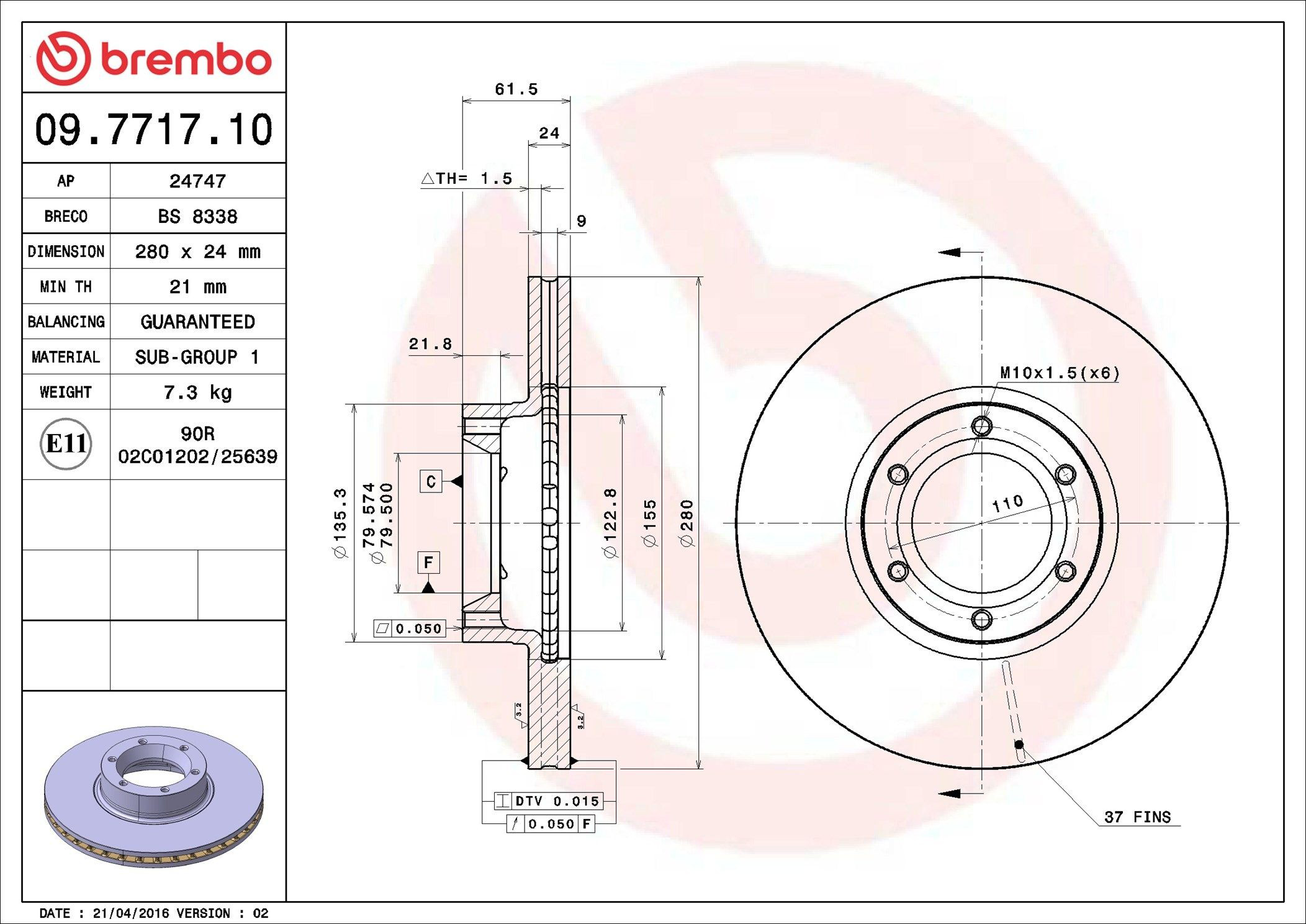 Диск переднього гальма Brembo 09771710 ціна, від 48.12 USD