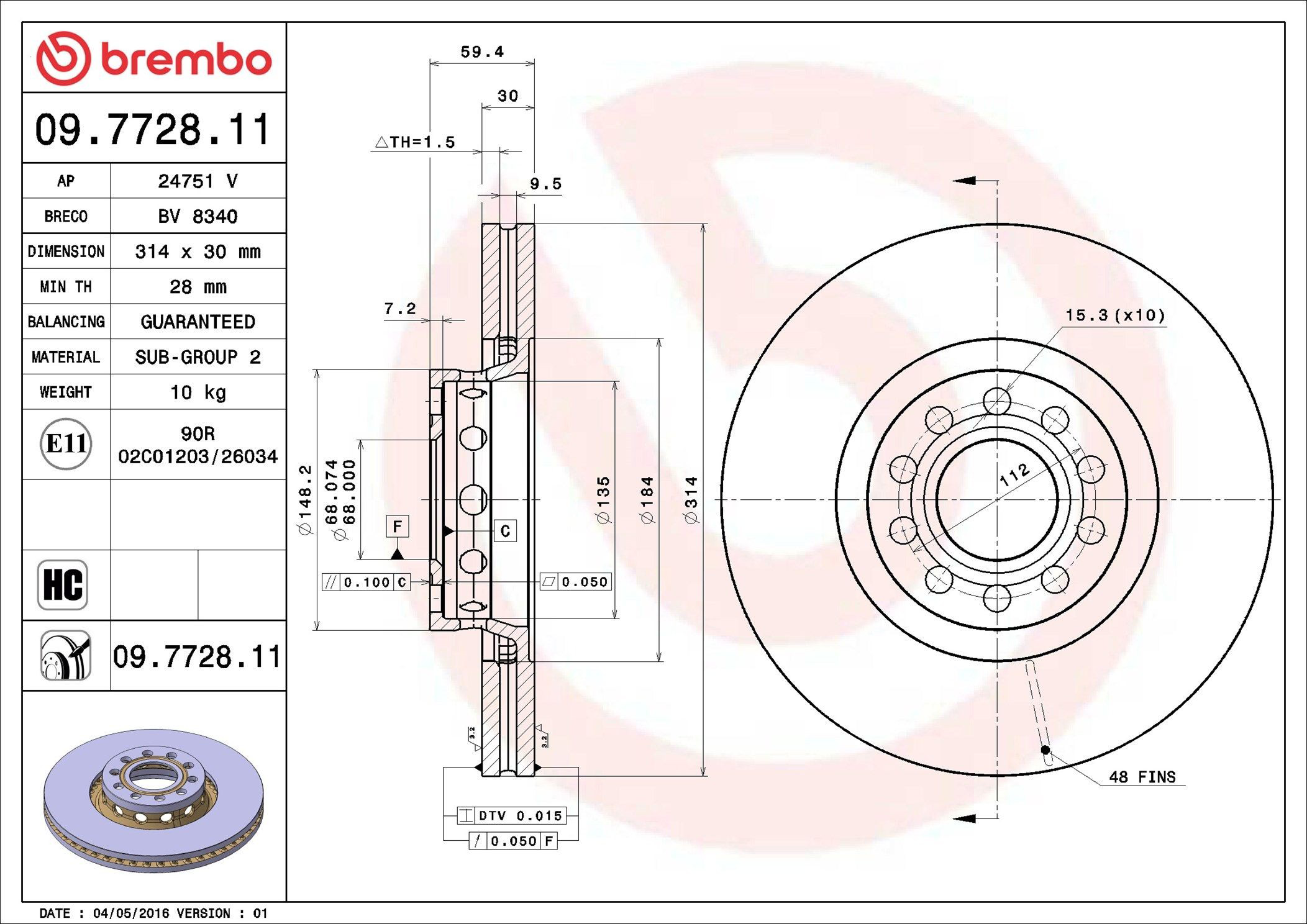Диск переднього гальма Brembo 09772811 ціна, від 58.69 USD