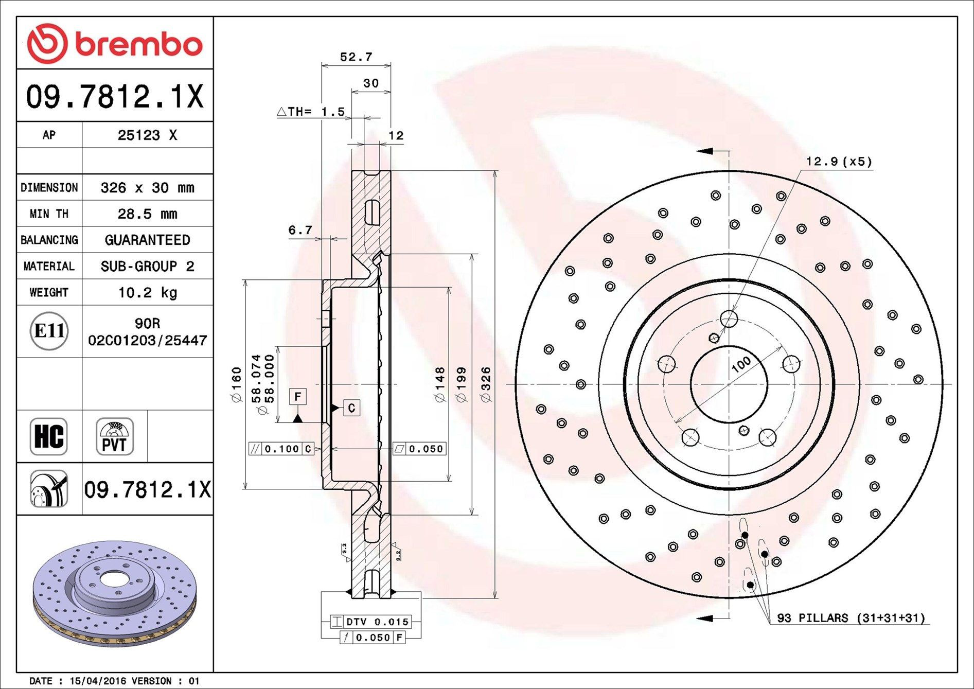 Диск переднього гальма Brembo 0978121X ціна, від 52.00 USD