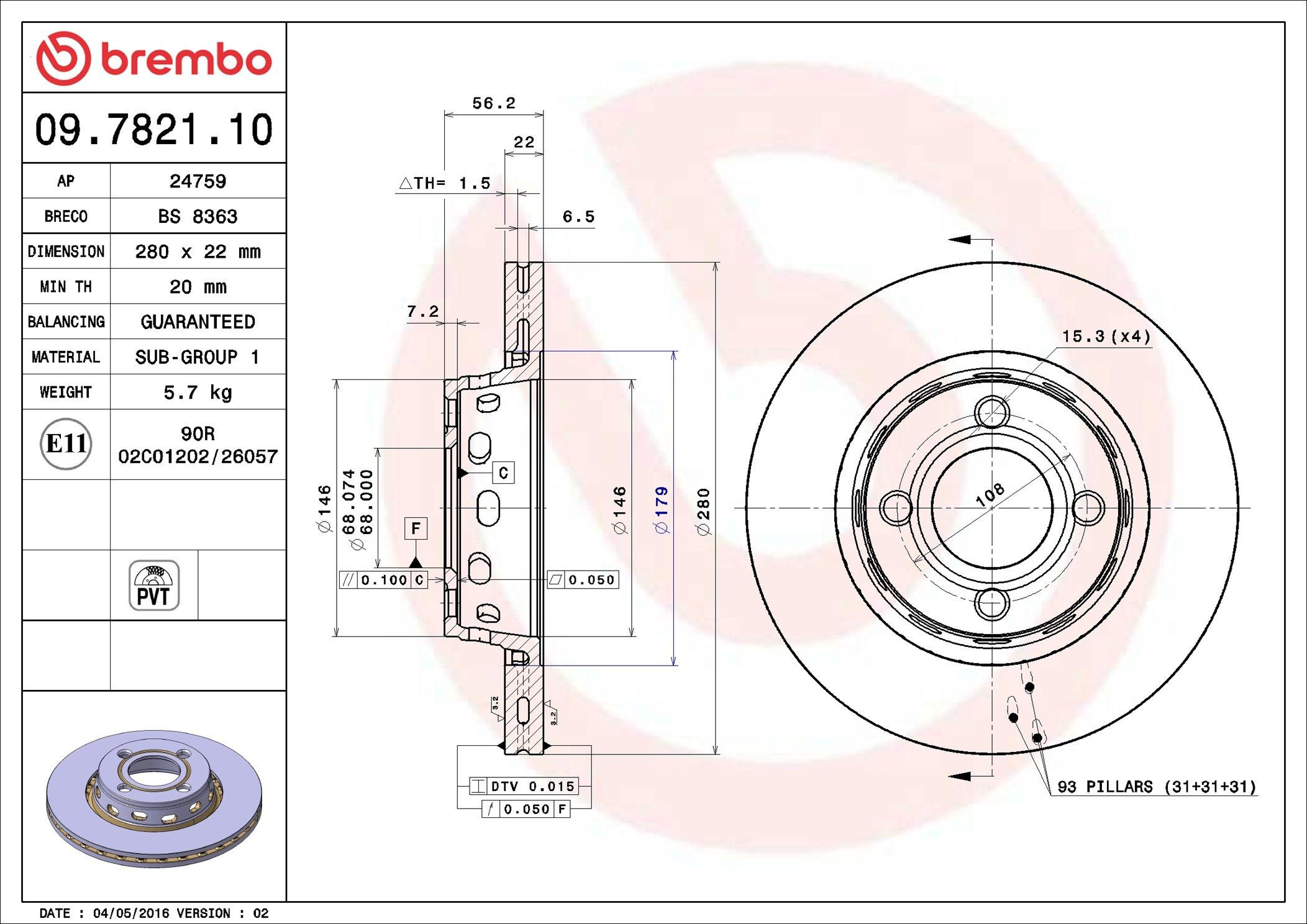 Диск переднього гальма Brembo 09782110 ціна, від 39.48 USD