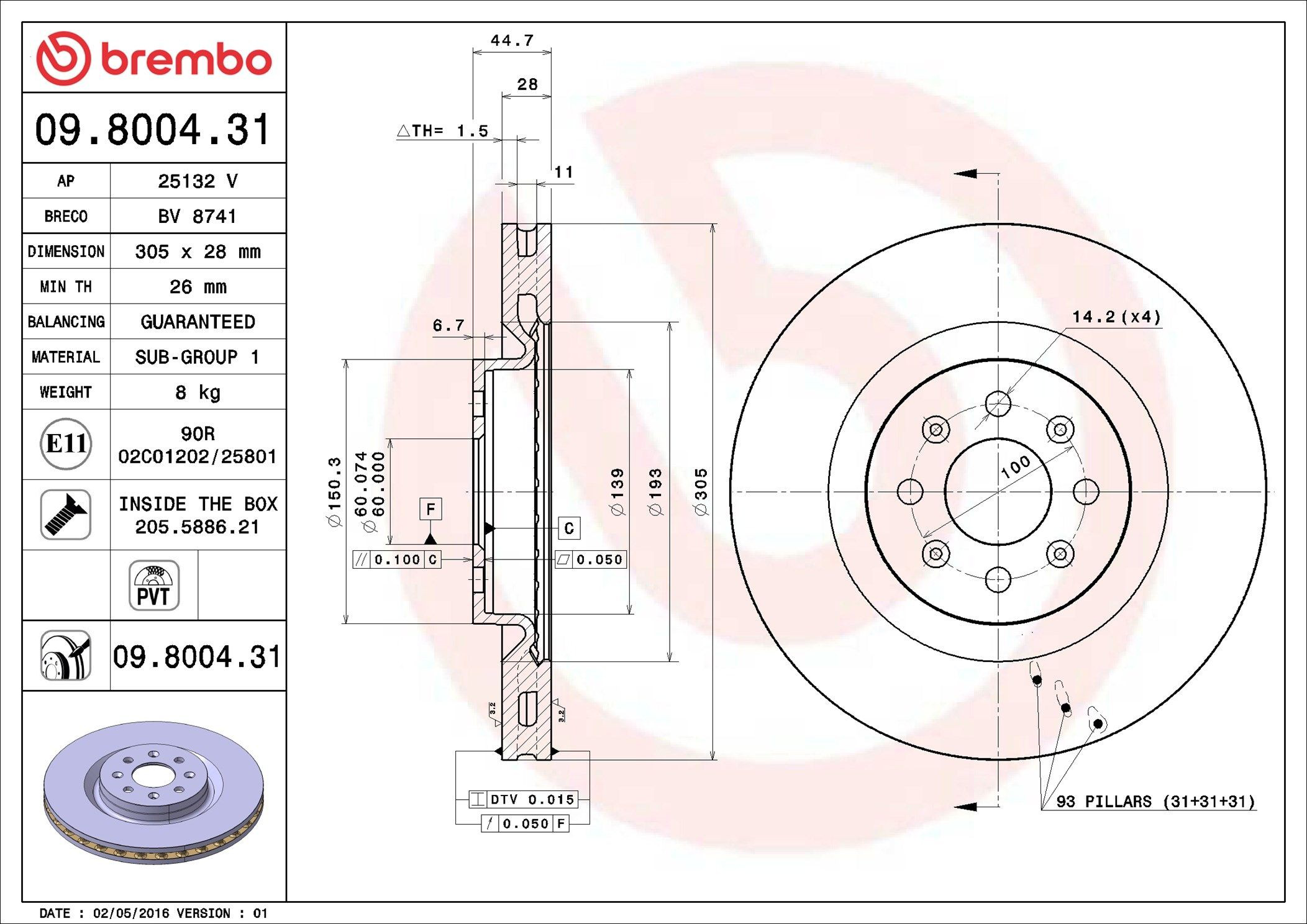 Диск переднього гальма Brembo 09800431 ціна, від 91.38 USD