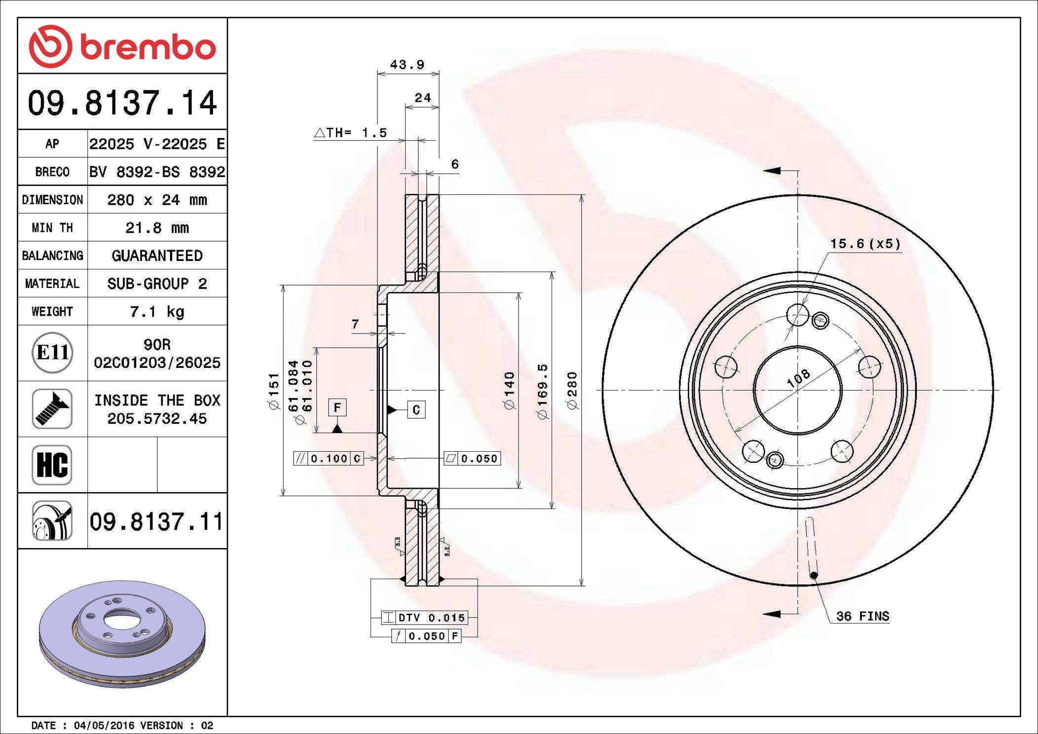 Диск переднього гальма Brembo 09813711 ціна, від 57.90 USD