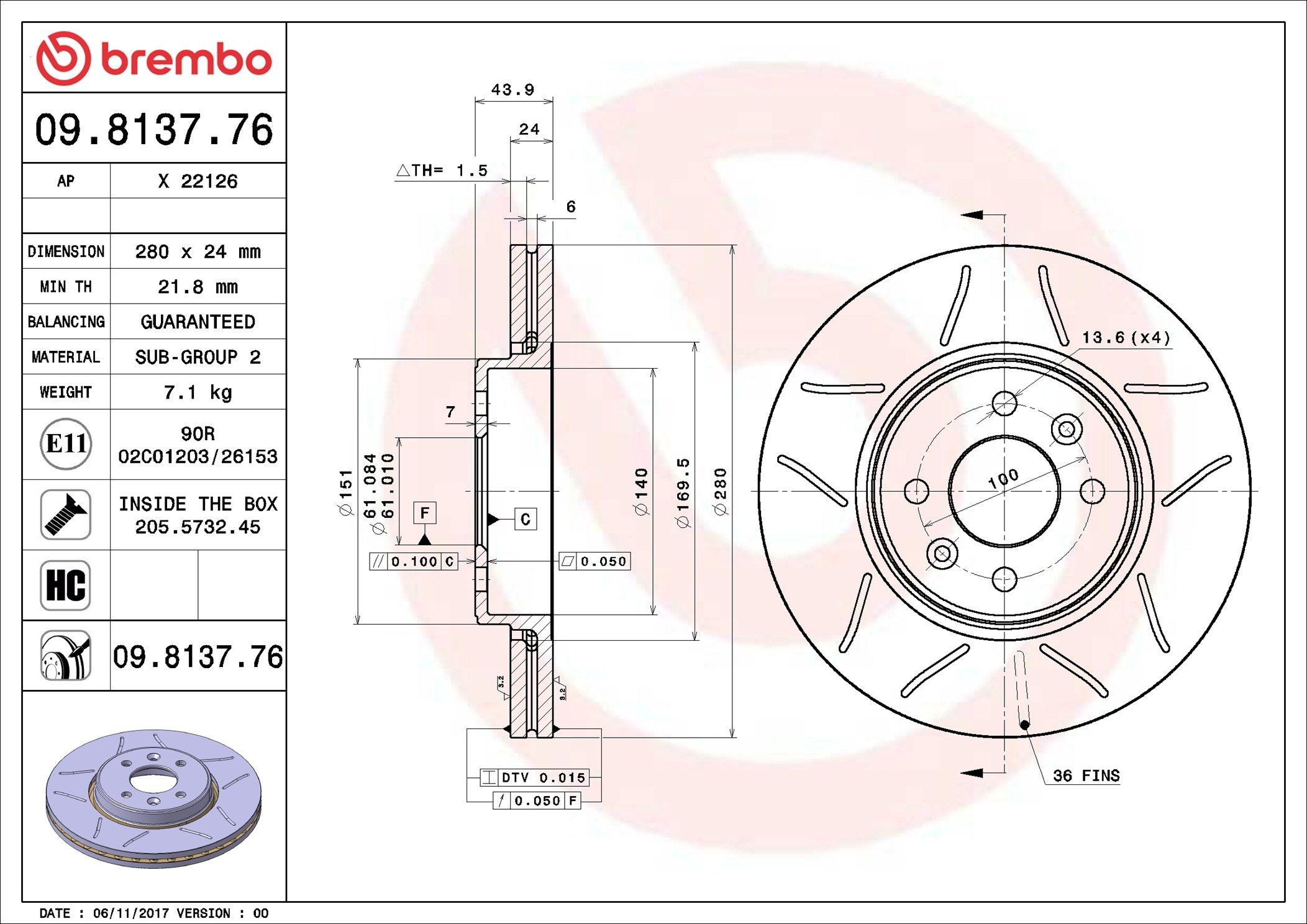 09813776 Brembo Гальмо дискове переднє