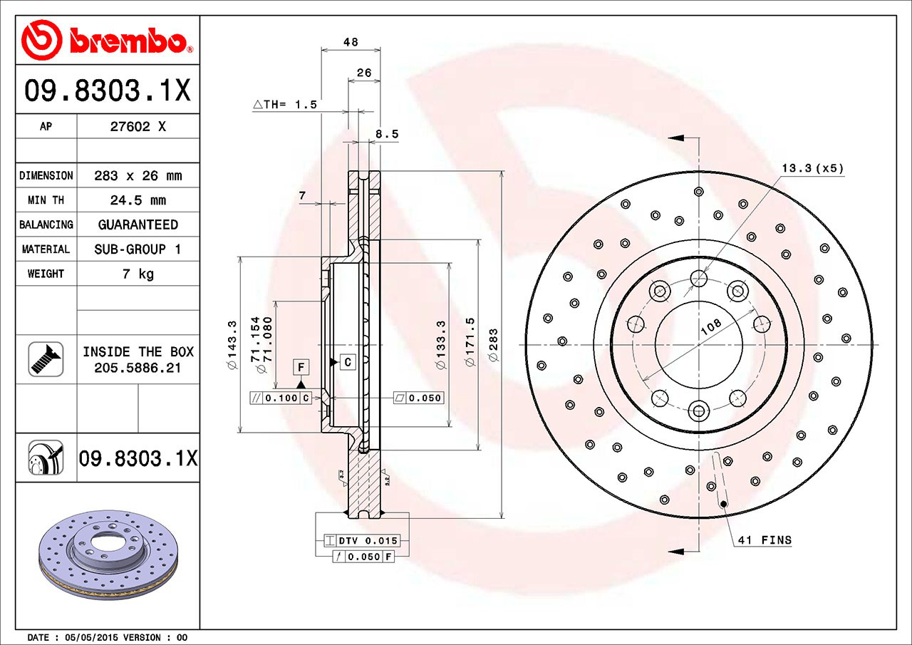 Диск гальмівний передній Brembo 0983031X