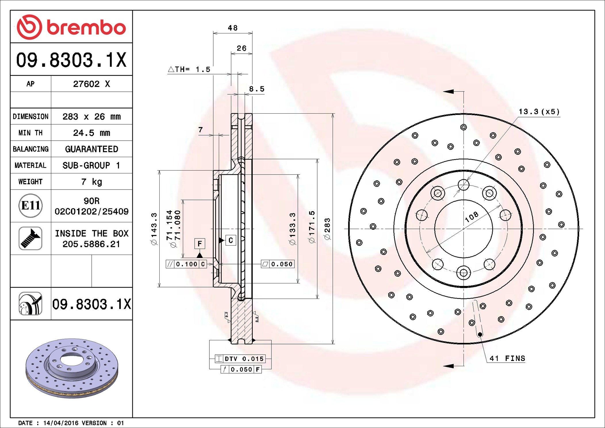 Гальмівні диски передні 0983031X Brembo