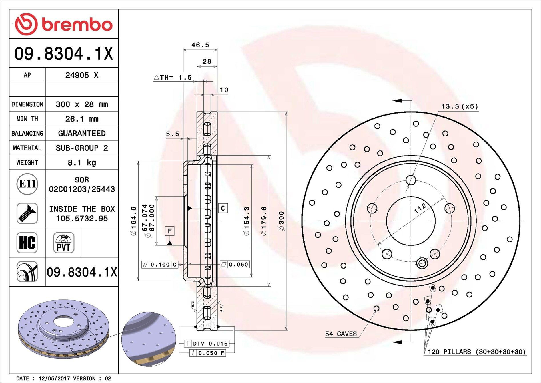 Диск переднього гальма Brembo 0983041X ціна, від 61.97 USD