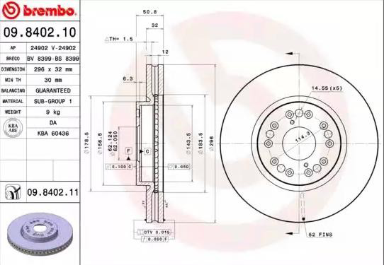 Диск переднього гальма Brembo 09840211 ціна, від 66.76 USD