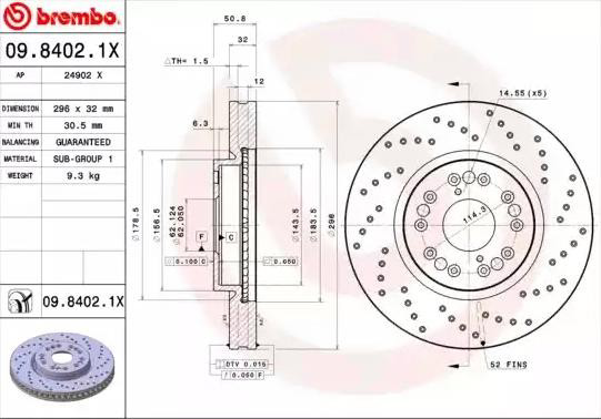 Диск переднього гальма Brembo 0984021X ціна, від 73.14 USD