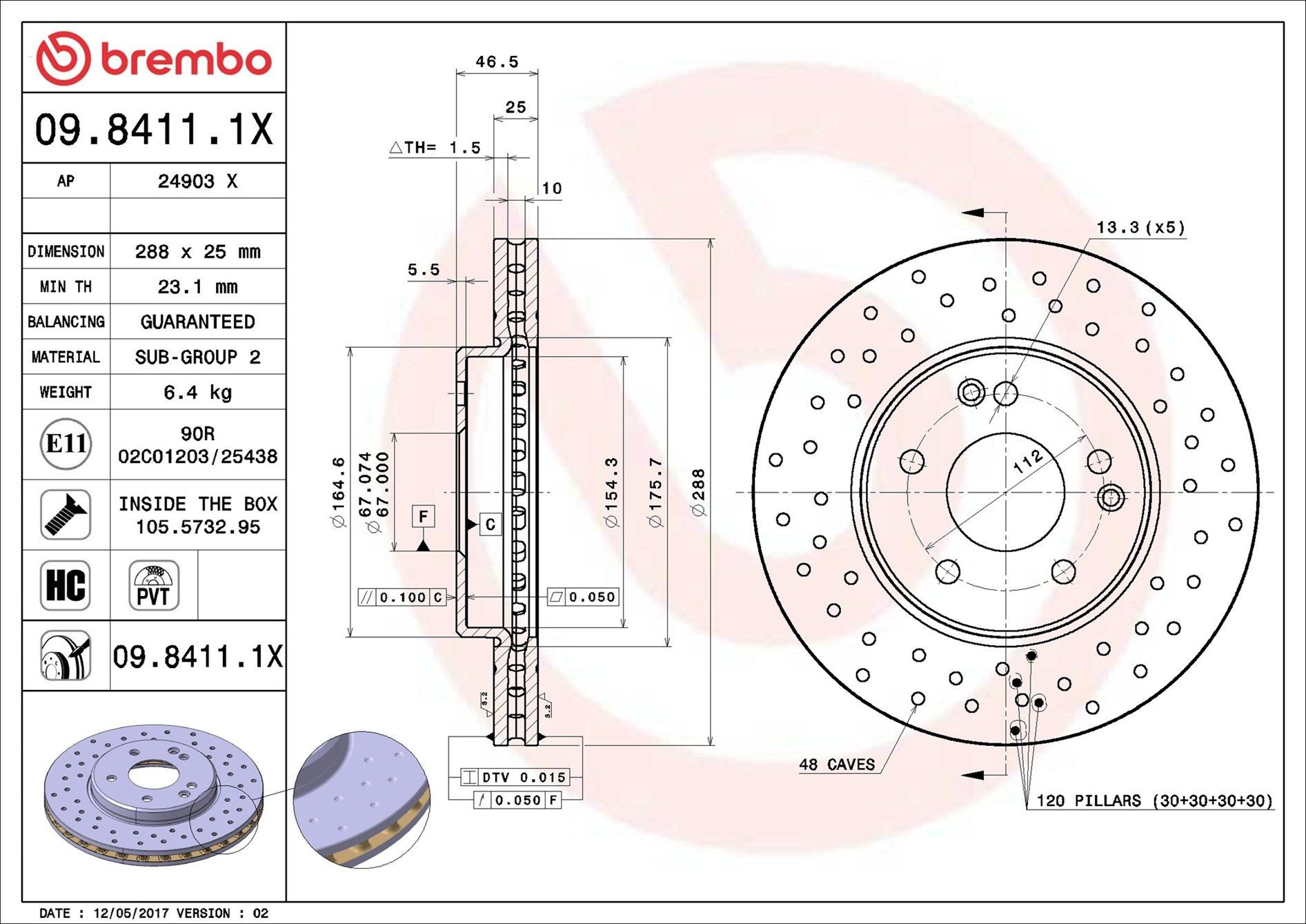 Диск переднього гальма Brembo 0984111X ціна, від 36.51 USD