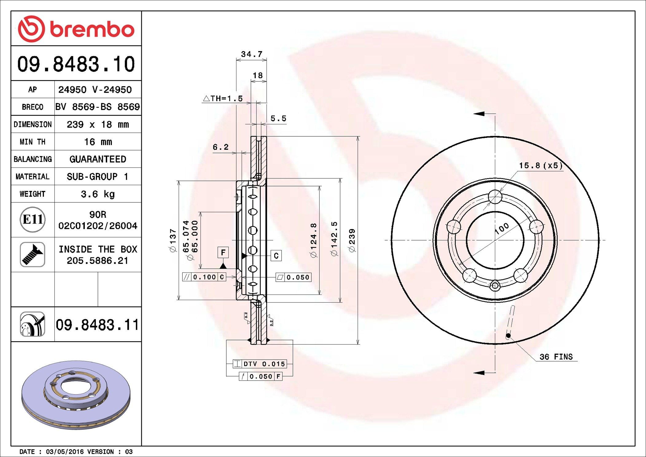 Диск переднього гальма Brembo 09848311 ціна, від 25.63 USD