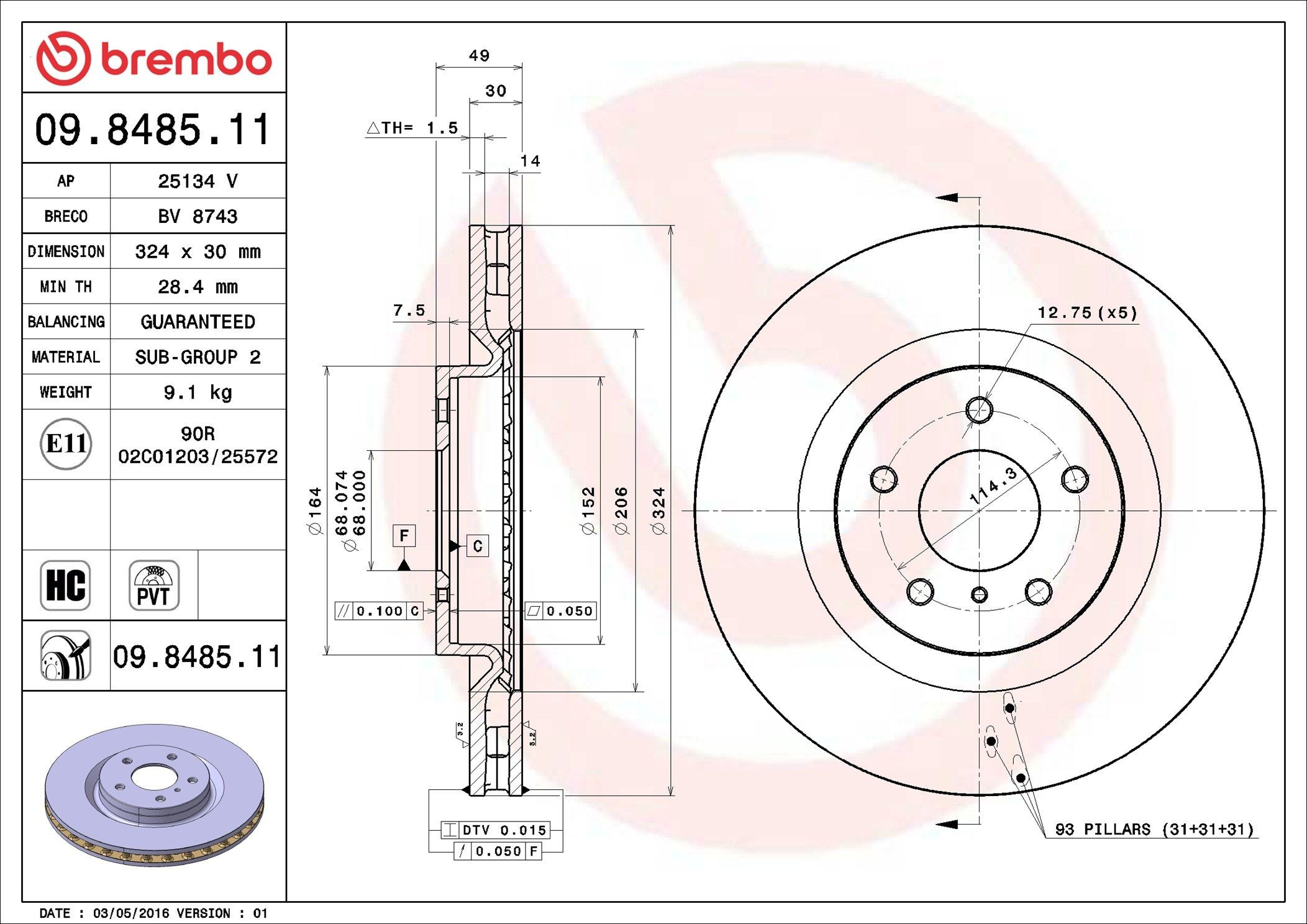 Гальмівні диски передні 09848511 Brembo