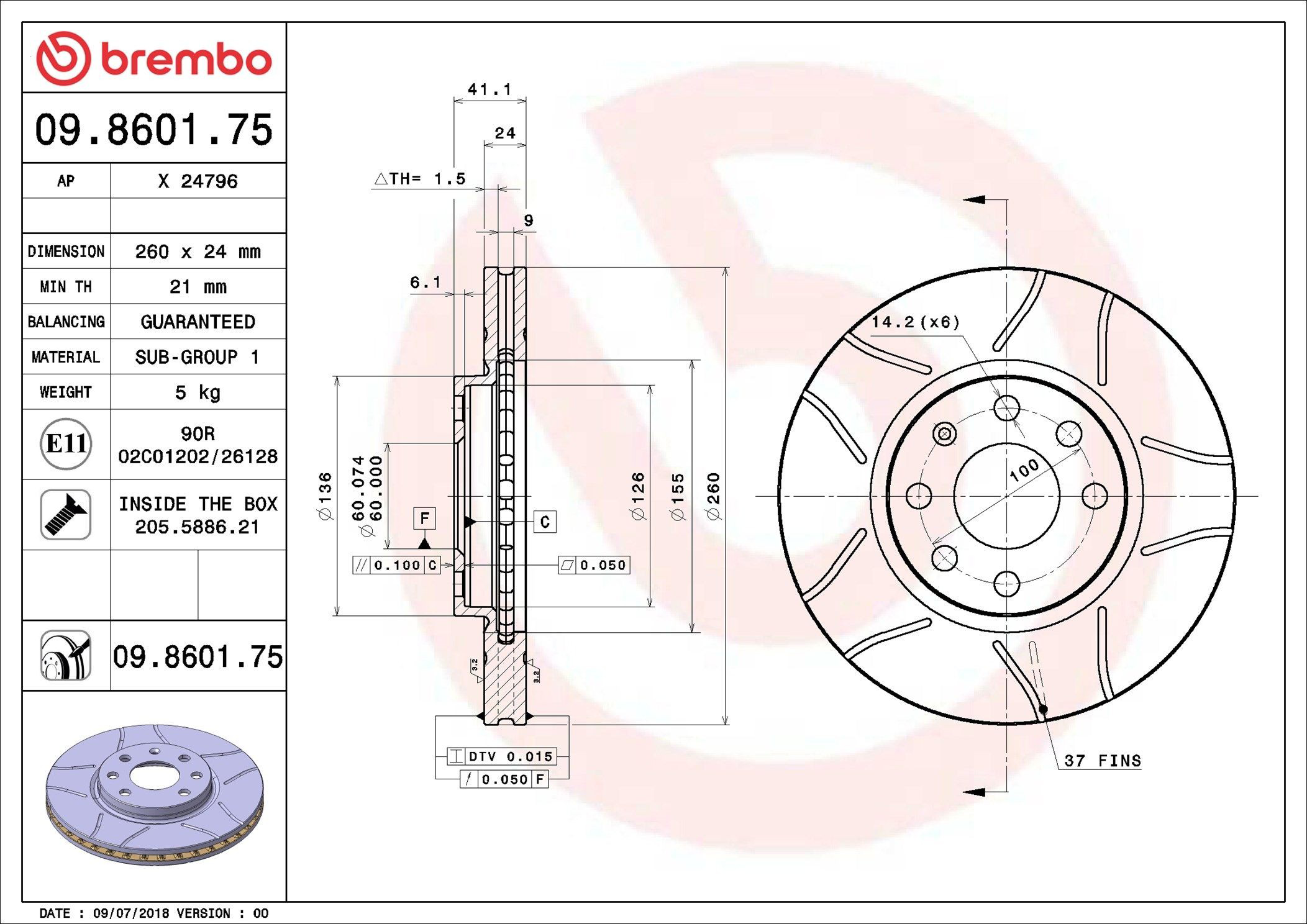 Купити 09860175 Brembo Ротор гальмівний