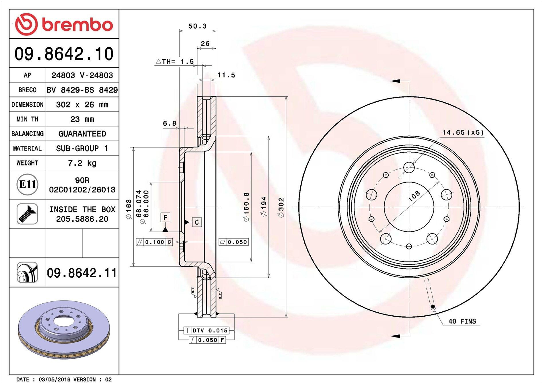 Диск переднього гальма Brembo 09864211 ціна, від 38.29 USD