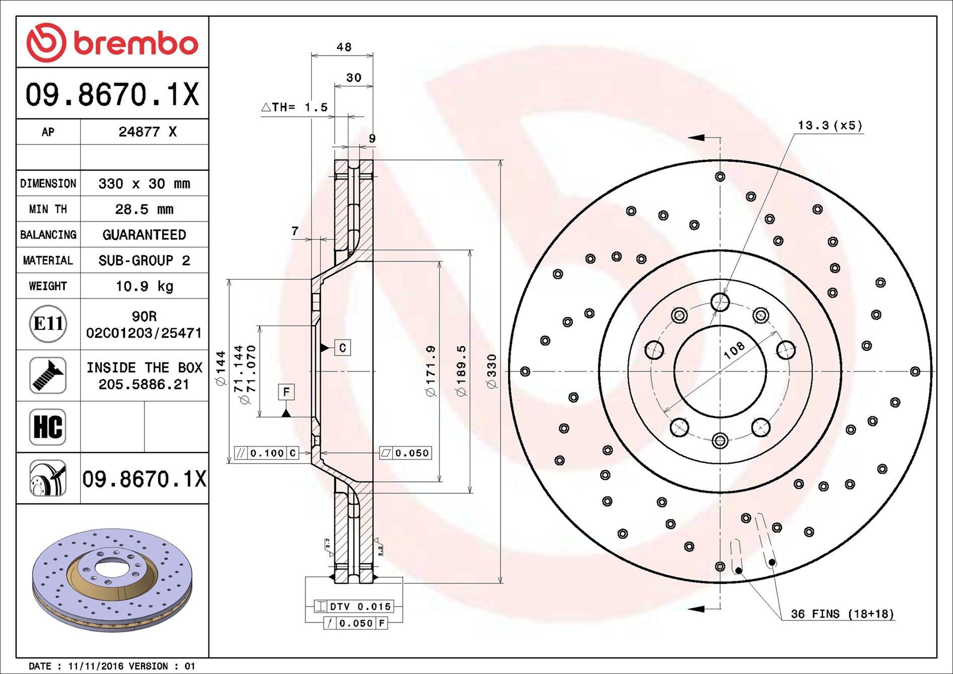 Диск переднього гальма Brembo 0986701X ціна, від 60.37 USD