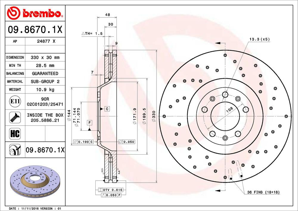Гальмівні диски передні 0986701X Brembo