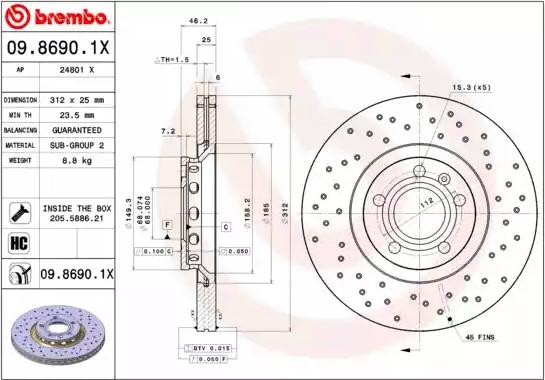 Гальмівні диски передні 0986901X Brembo
