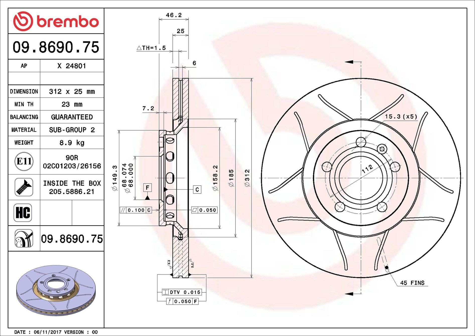 09869075 Brembo Гальмо дискове переднє