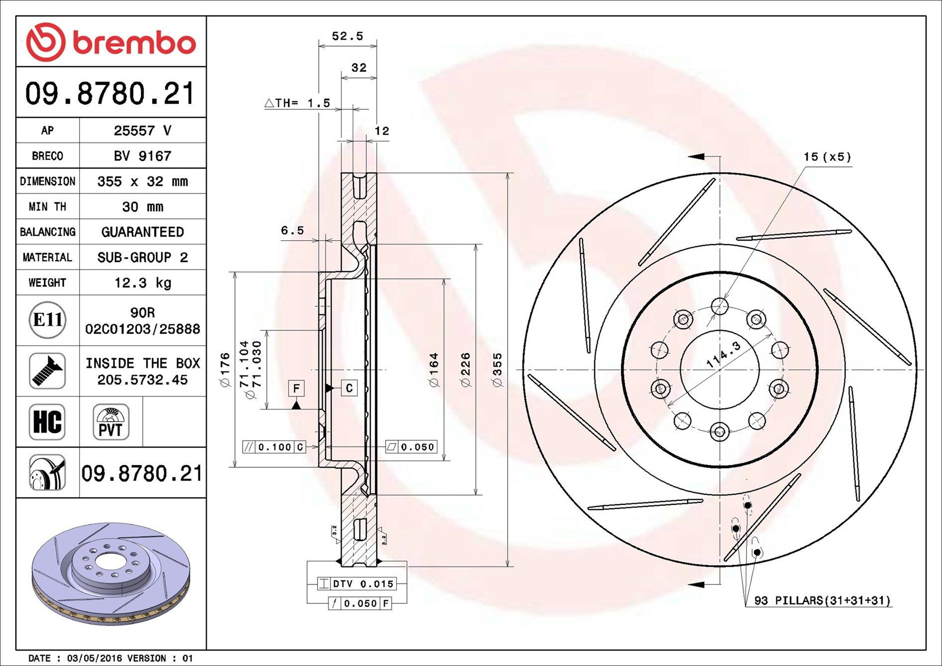 Диск переднього гальма Brembo 09878021 ціна, від 107.06 USD