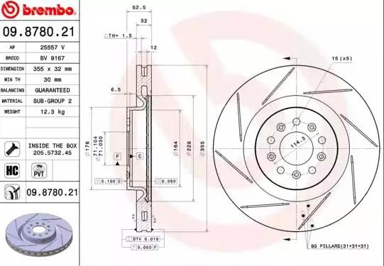 Диск гальмівний передній Brembo 09878021