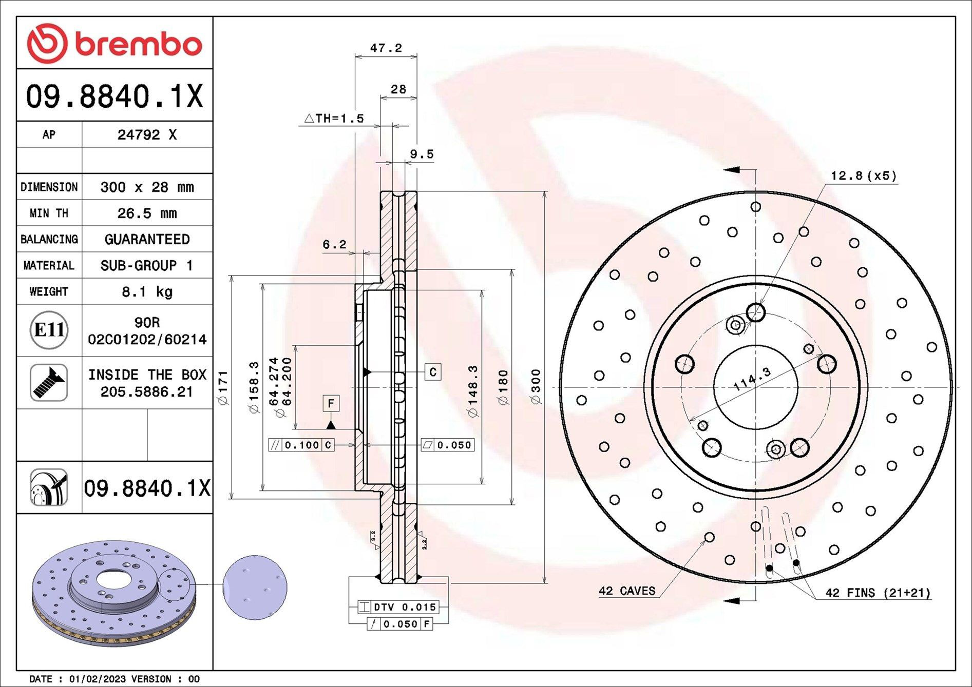 Диск переднього гальма Brembo 0988401X ціна, від 54.09 USD