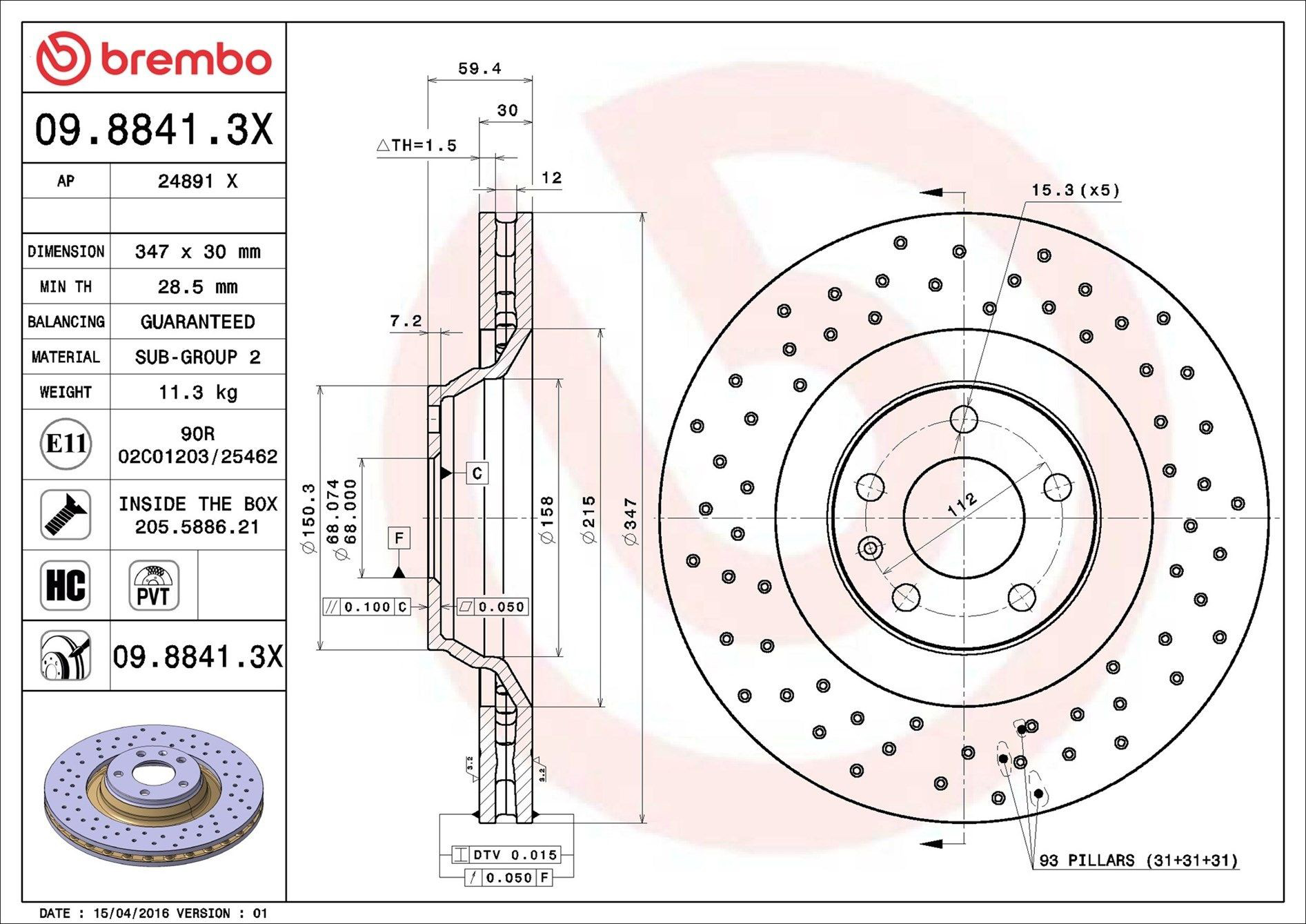 Гальмівні диски передні 0988413X Brembo