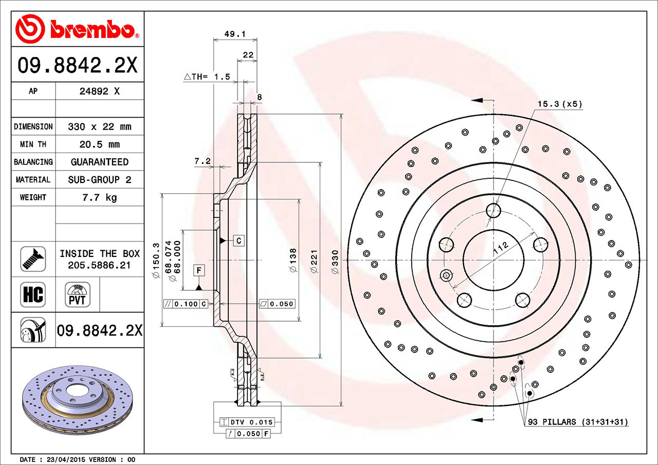Задні дискові гальма Brembo 0988422X ціна, від 66.33 USD