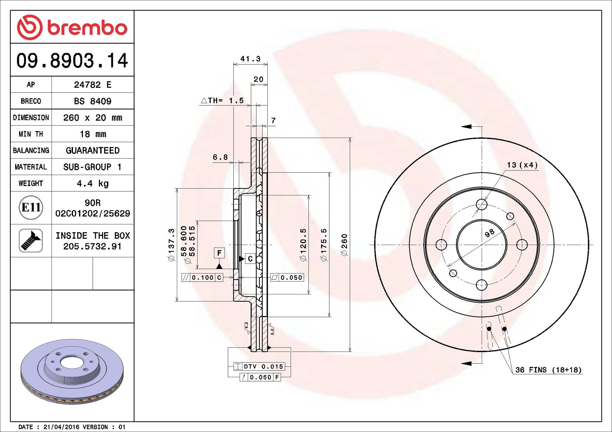 Диск переднього гальма Brembo 09890314 ціна, від 26.13 USD