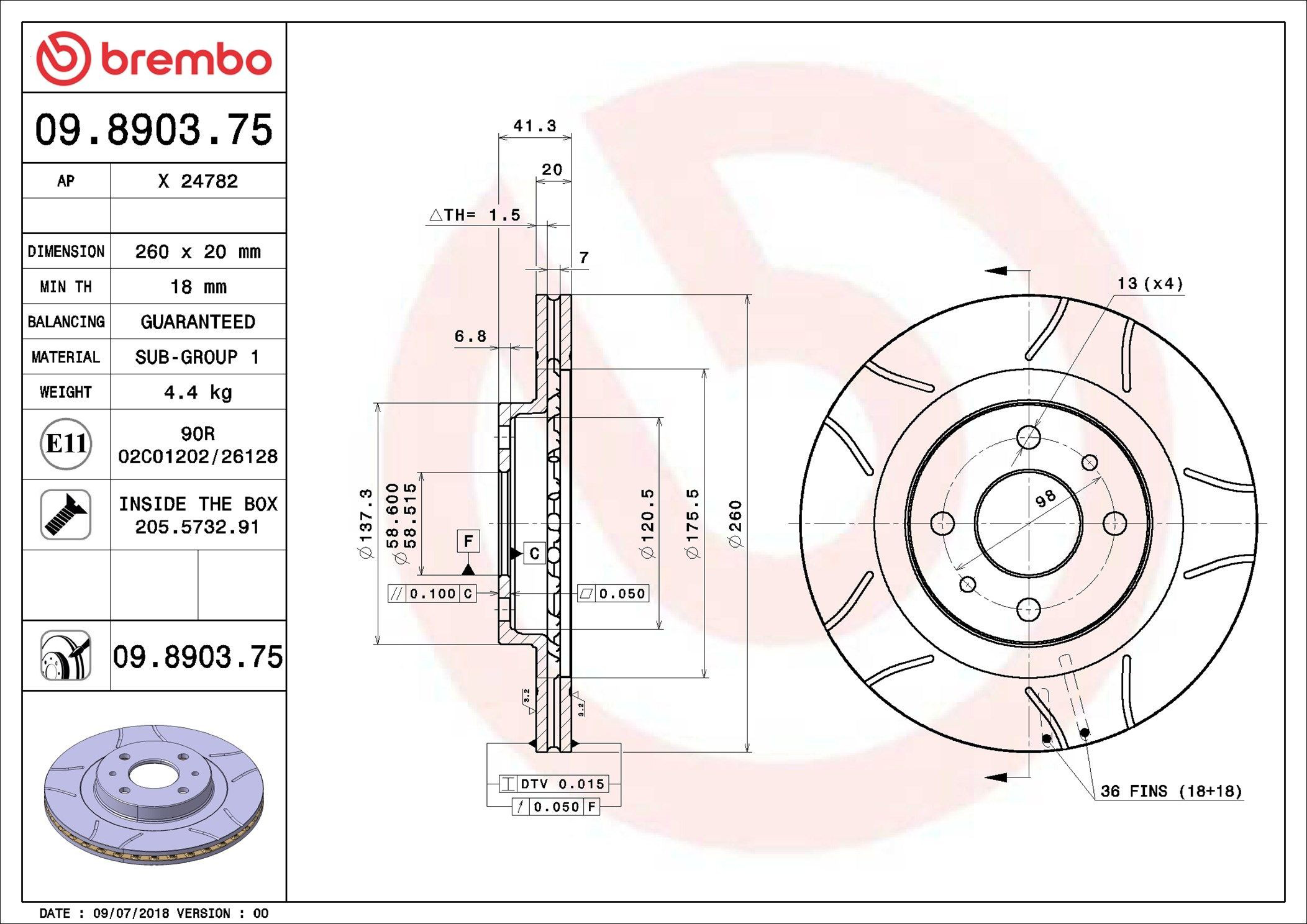 Диск переднього гальма Brembo 09890375 ціна, від 26.49 USD