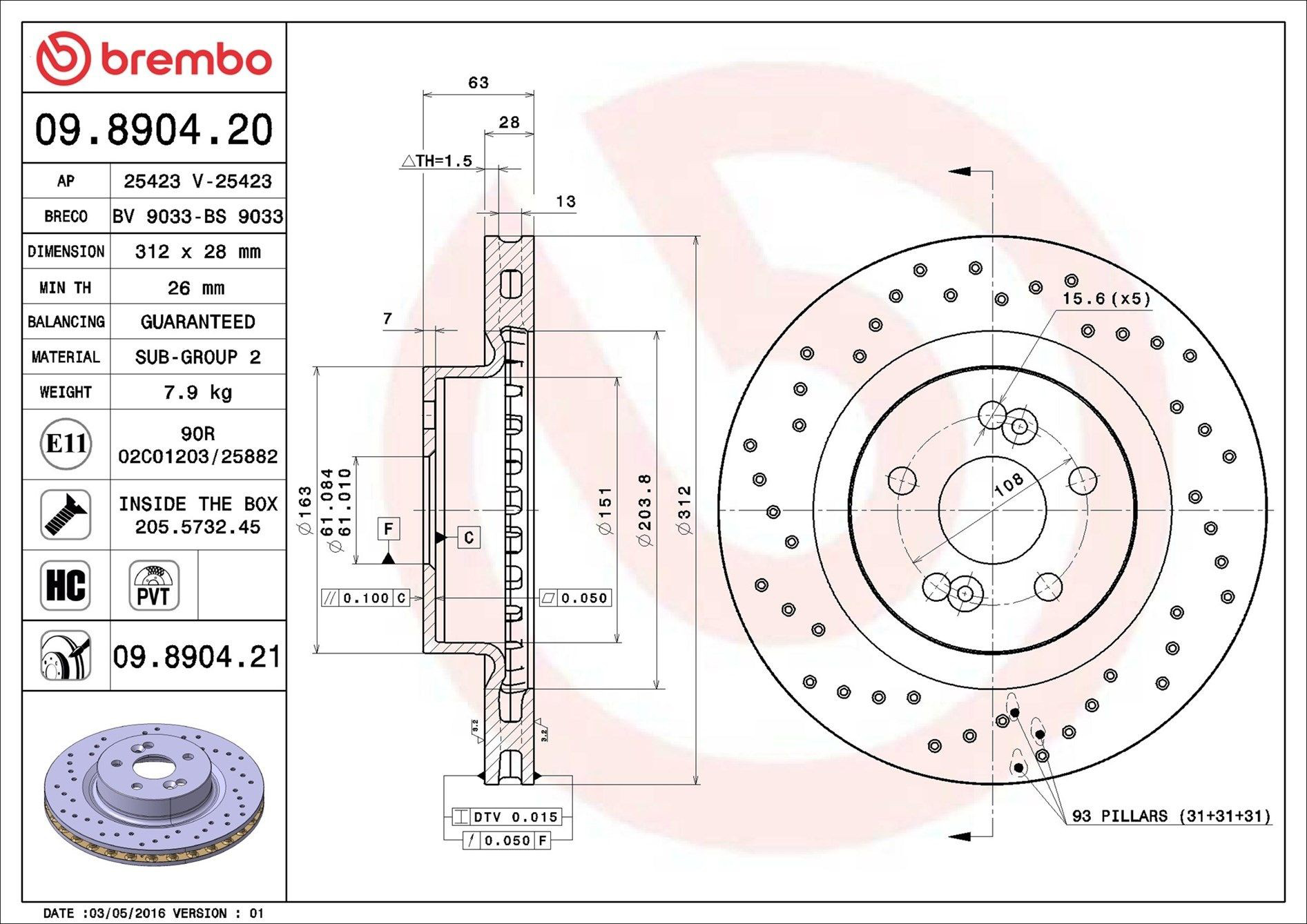 Диск переднього гальма Brembo 09890421 ціна, від 56.68 USD