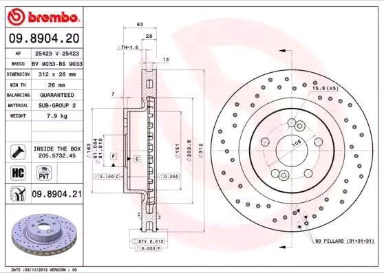 Диск переднього гальма Brembo 09890421 ціна, від 56.68 USD