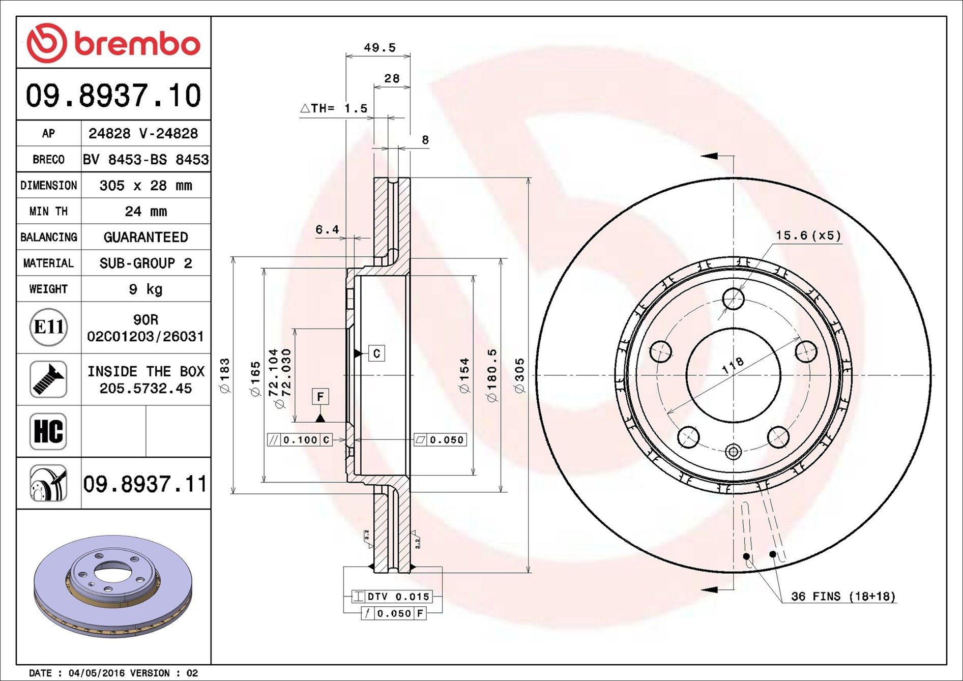Диск переднього гальма Brembo 09893710 ціна, від 61.06 USD