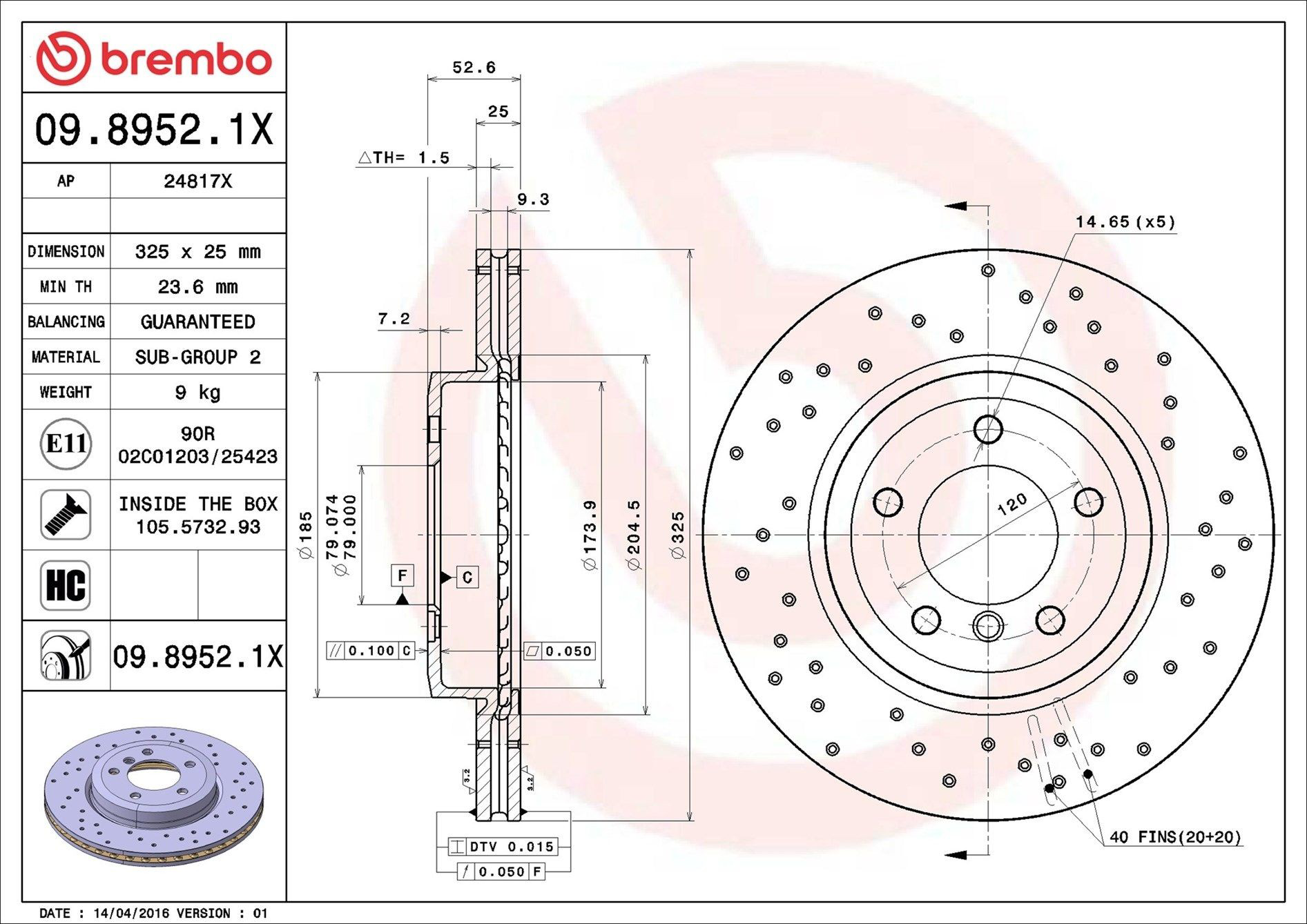 0989521X Brembo Гальмо дискове переднє