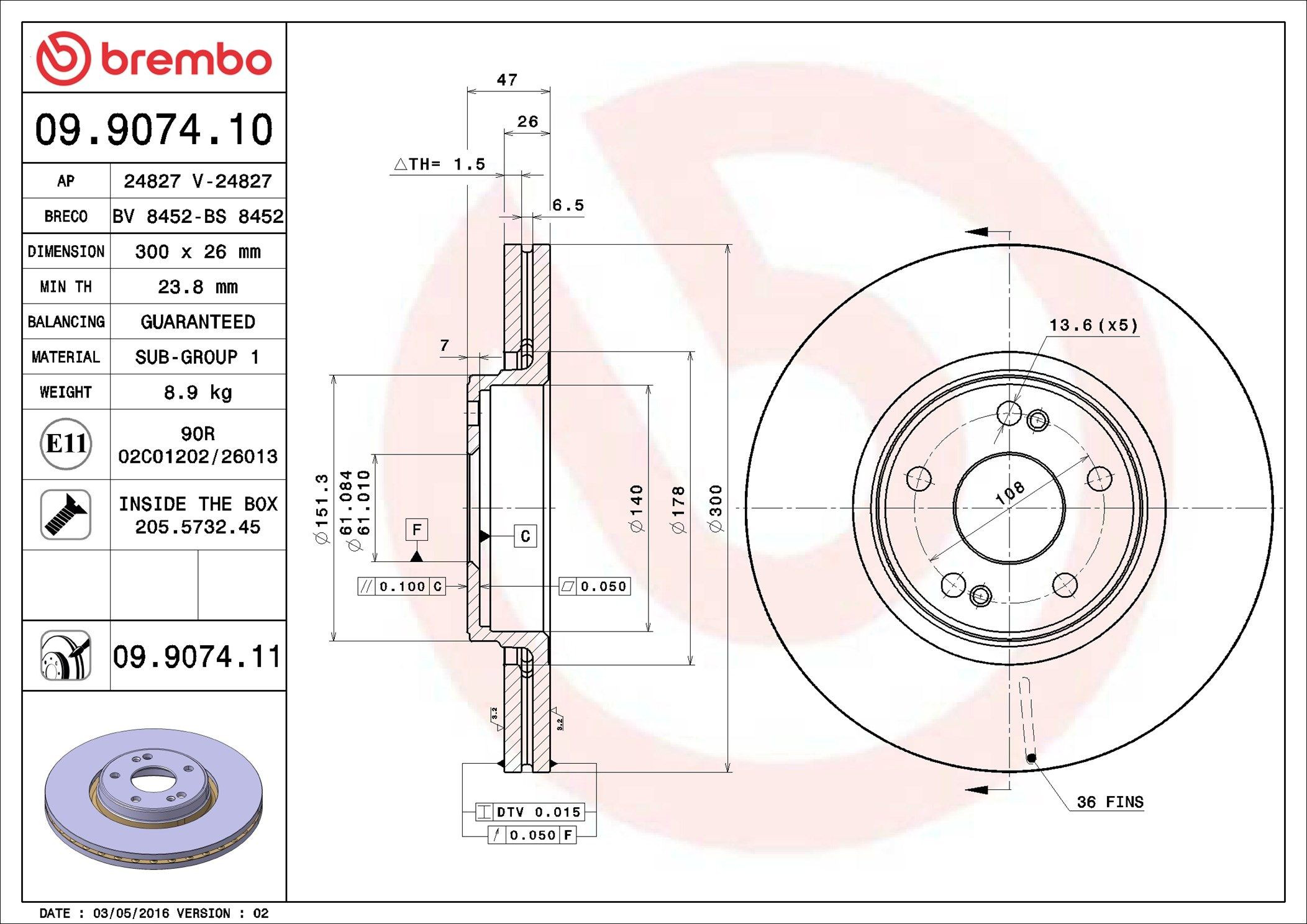 Диск переднього гальма Brembo 09907411 ціна, від 50.77 USD