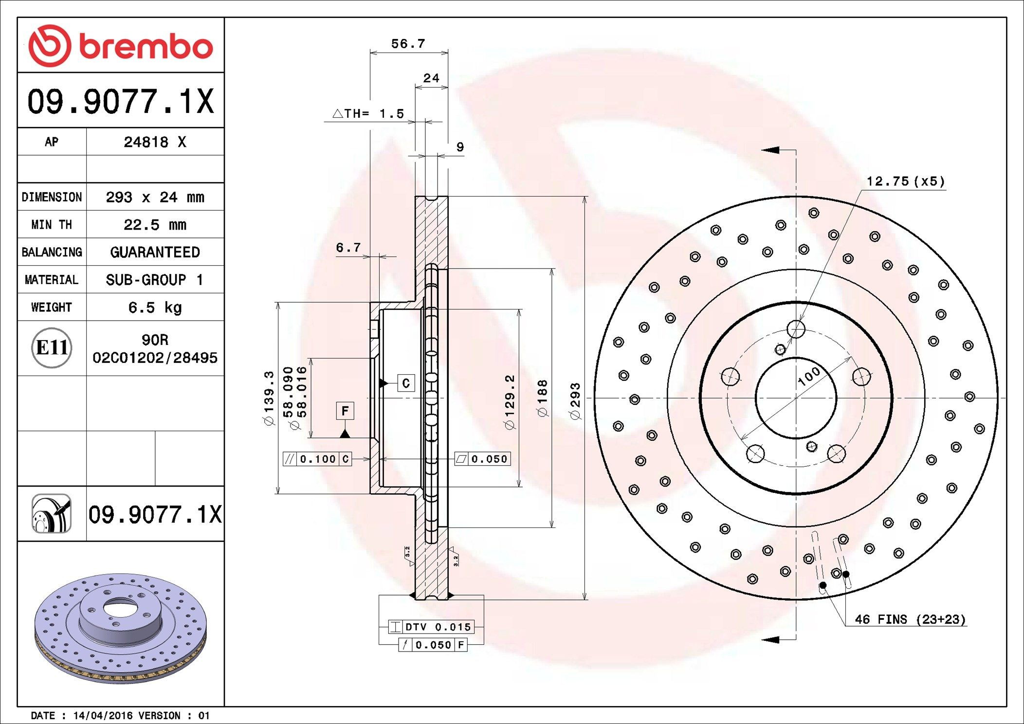 Диск переднього гальма Brembo 0990771X ціна, від 62.77 USD