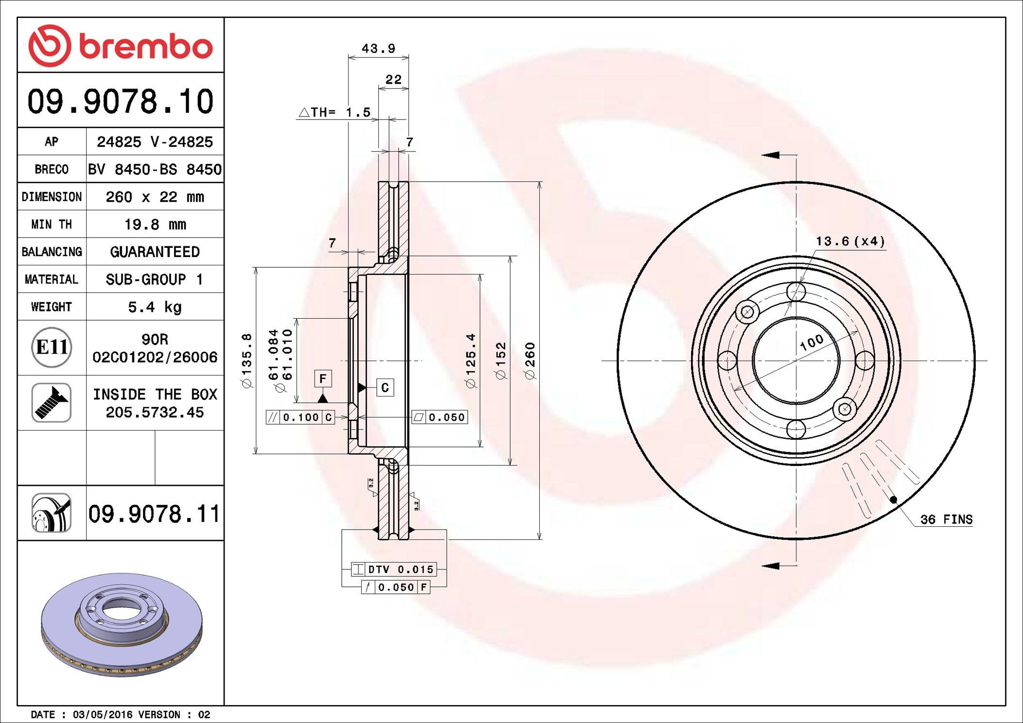 Диск переднього гальма Brembo 09907810 ціна, від 38.01 USD