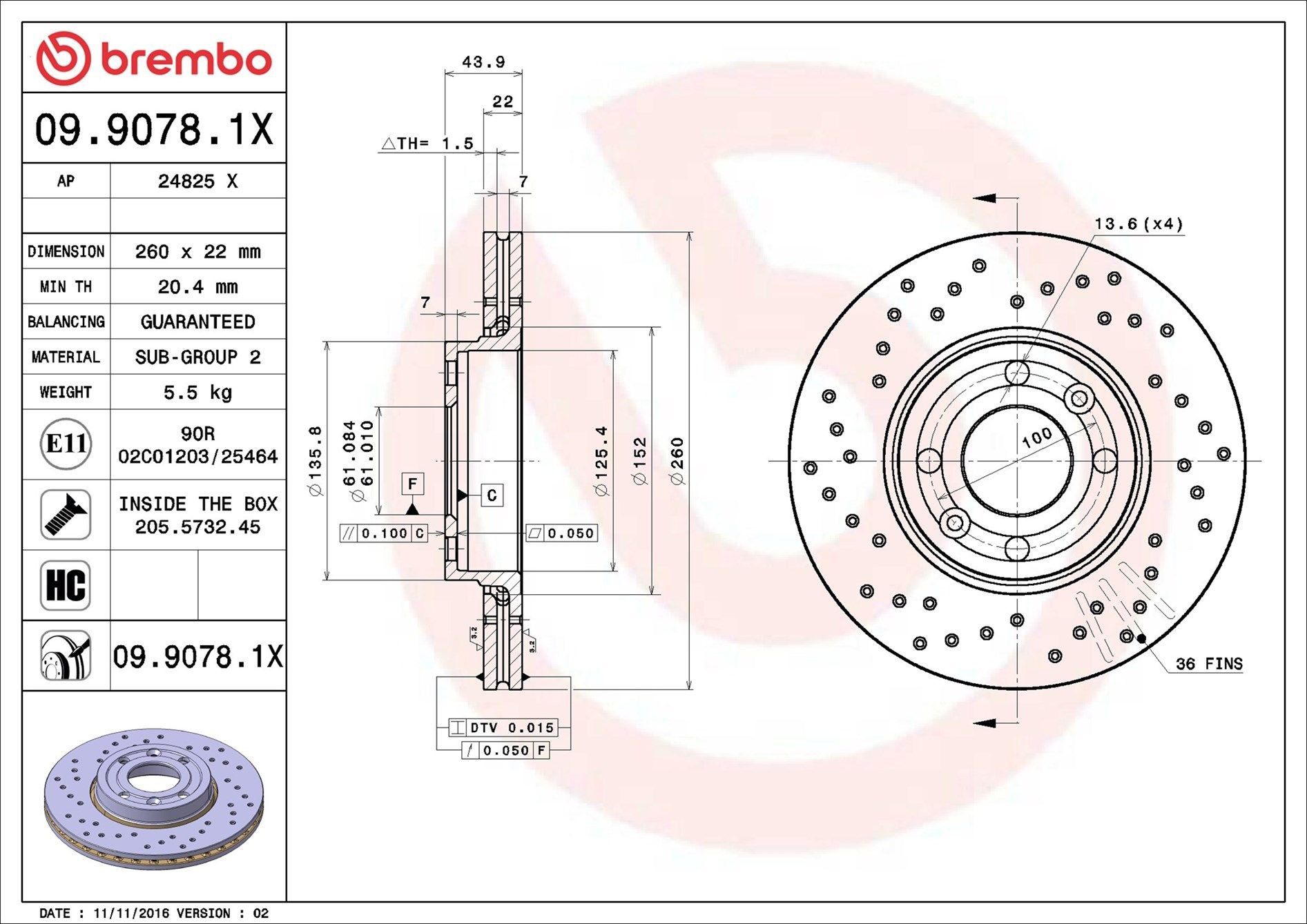 Диск переднього гальма Brembo 0990781X ціна, від 34.00 USD
