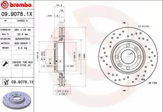 Диск переднього гальма Brembo 0990781X ціна, від 34.00 USD