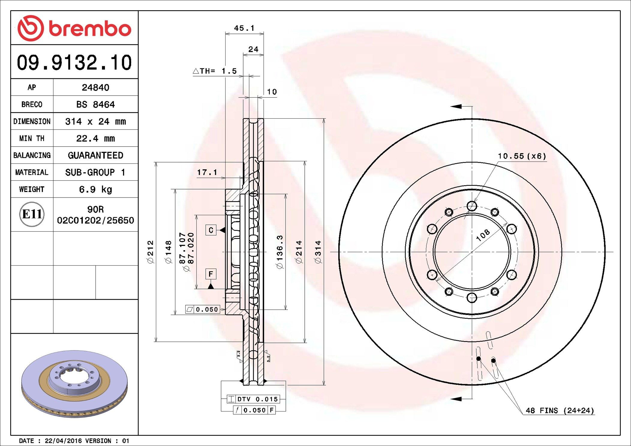 Диск переднього гальма Brembo 09913210 ціна, від 43.62 USD