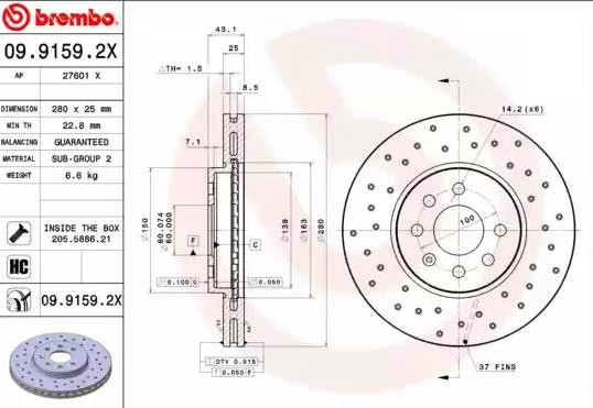 Гальмівні диски передні 0991592X Brembo