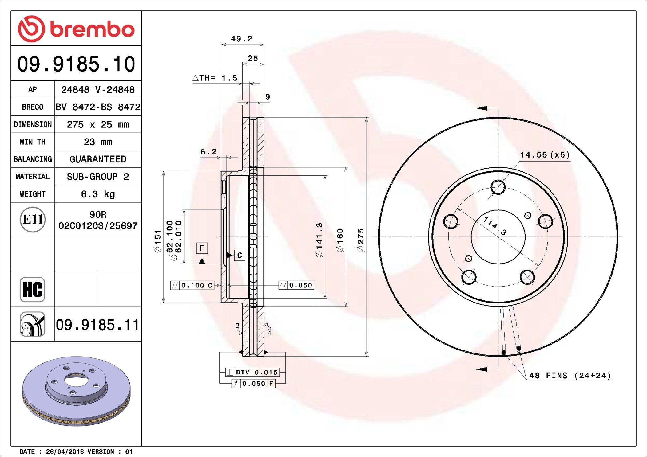 Диск переднього гальма Brembo 09918510 ціна, від 42.84 USD