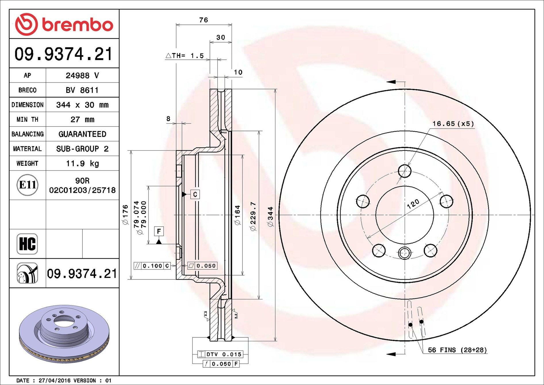 Купити 09937421 Brembo Ротор гальмівний