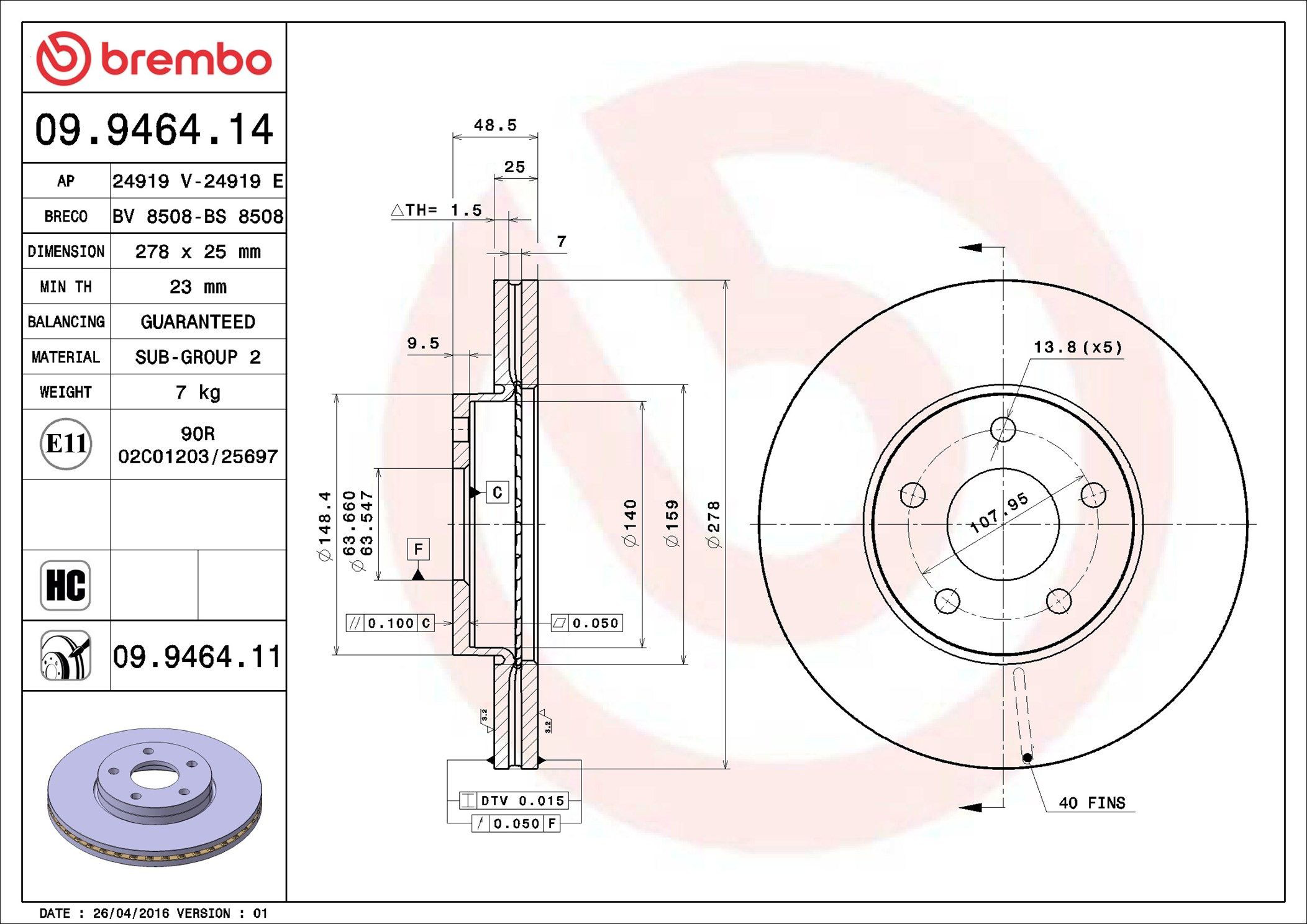Гальмівні диски передні 09946411 Brembo