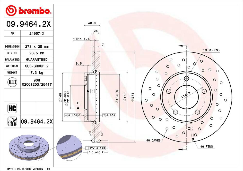 Диск гальмівний передній Brembo 0994642X
