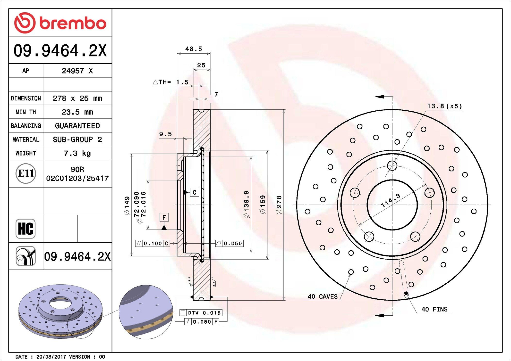 Диск переднього гальма Brembo 0994642X ціна, від 50.41 USD