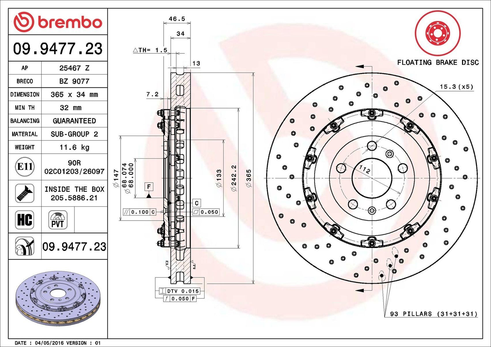 Диск гальмівний передній Brembo 09947723