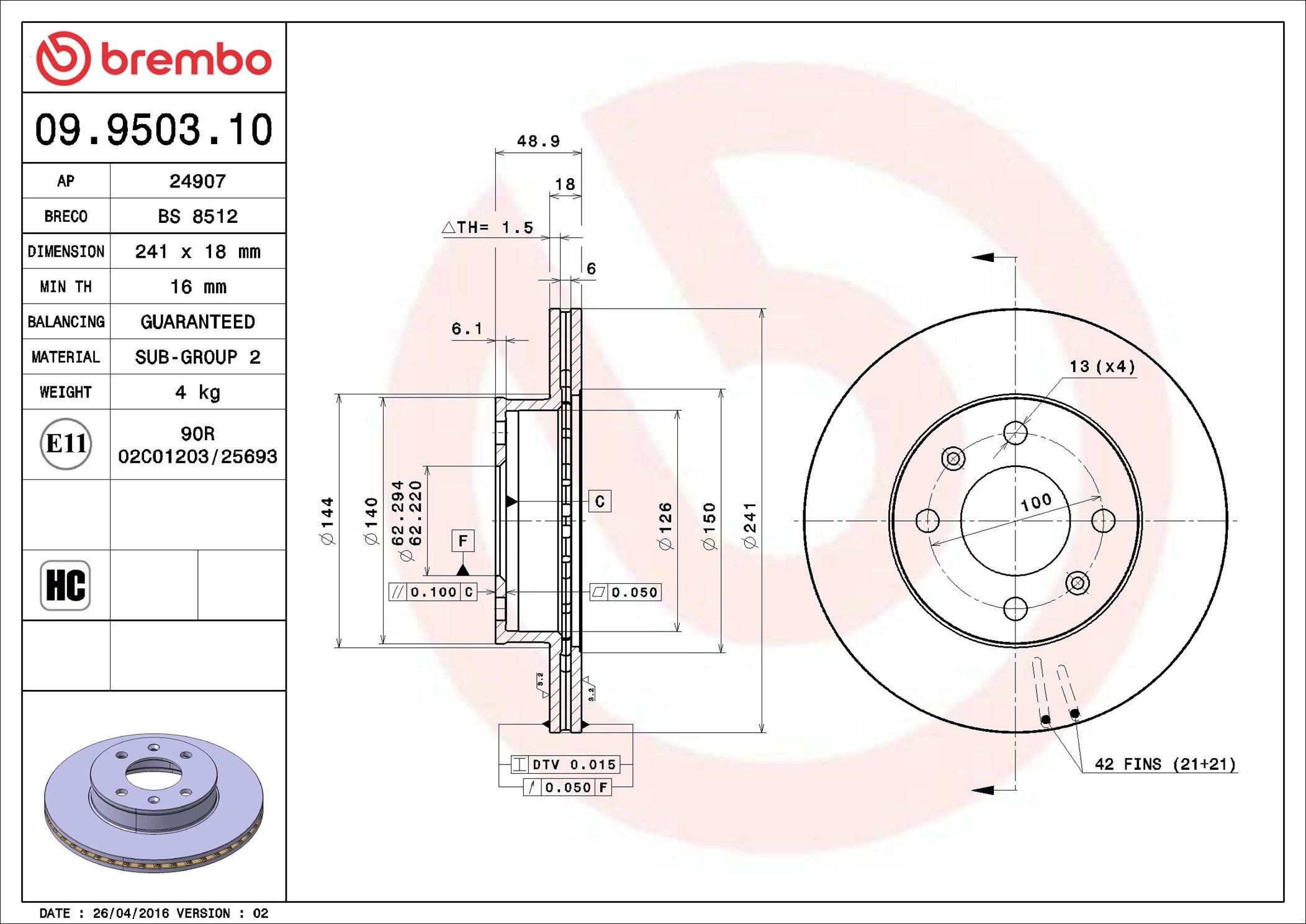 Диск переднього гальма Brembo 09950310 ціна, від 32.79 USD