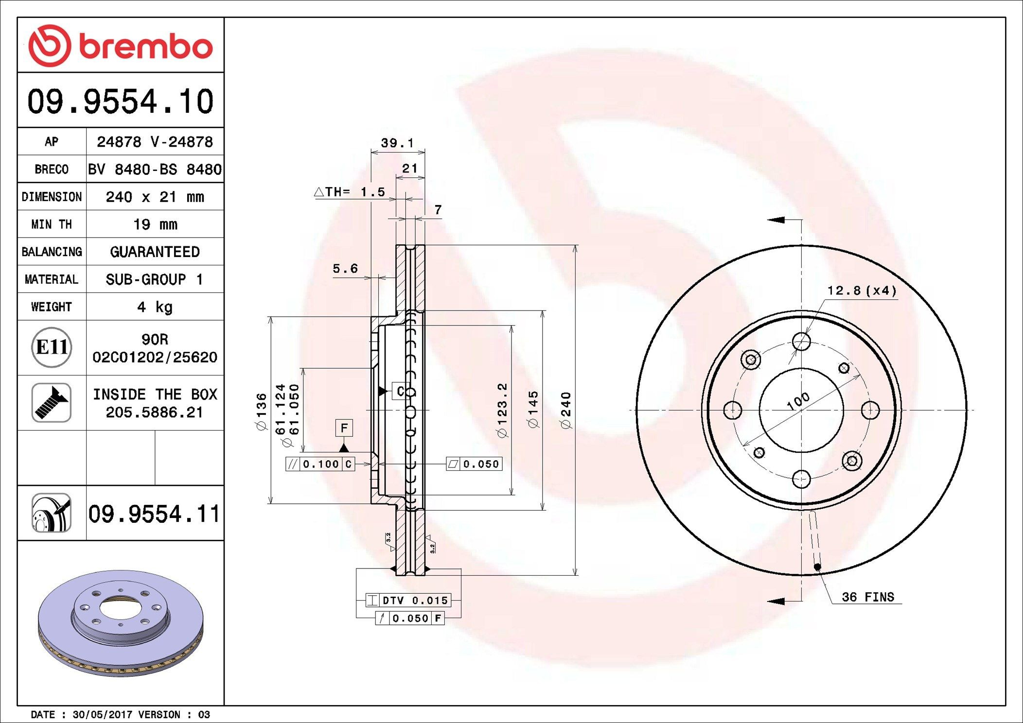 Диск переднього гальма Brembo 09955410 ціна, від 27.77 USD